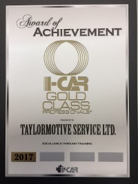 2017 I-Car Gold Class Certificate of Recognition 