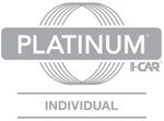 Platinum I-Car logo featuring a sleek design with a modern font and a metallic finish