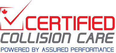 Certified Collision Care logo featuring a stylized car silhouette and text emphasizing quality and certification in auto repair