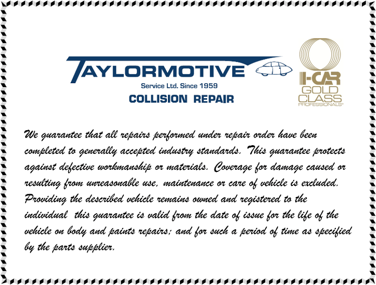 Logo of Taylormotive Collision Repair, featuring a stylized car silhouette and the company name in bold letters