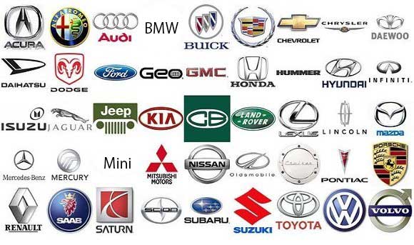 A collection of various car logos displayed together, showcasing different automotive brands and designs