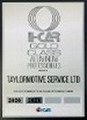 Award plaque for Taylormotive Service Ltd, featuring the company logo and recognition details prominently displayed.