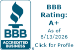 Business's BBB rating displayed, indicating trustworthiness and customer satisfaction level